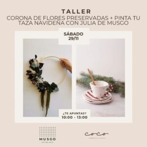 Corona de flores preservadas + pinta tu taza navideña